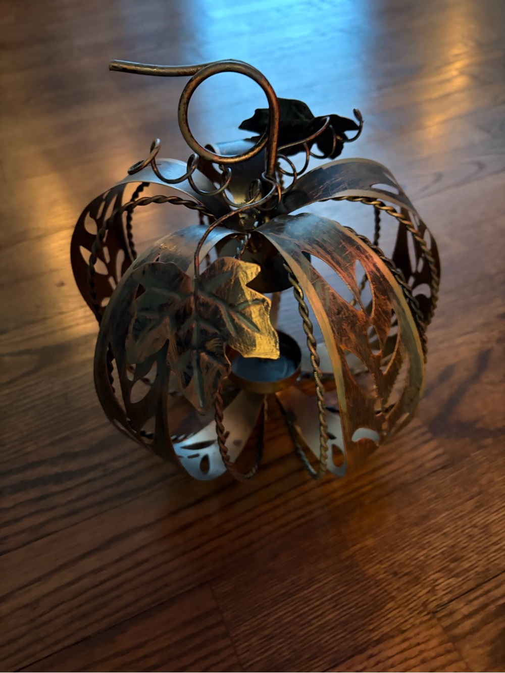 Rustic Pumpkin Metal Tea Light Candle Holder Gold Brown Autumn Harvest Decor